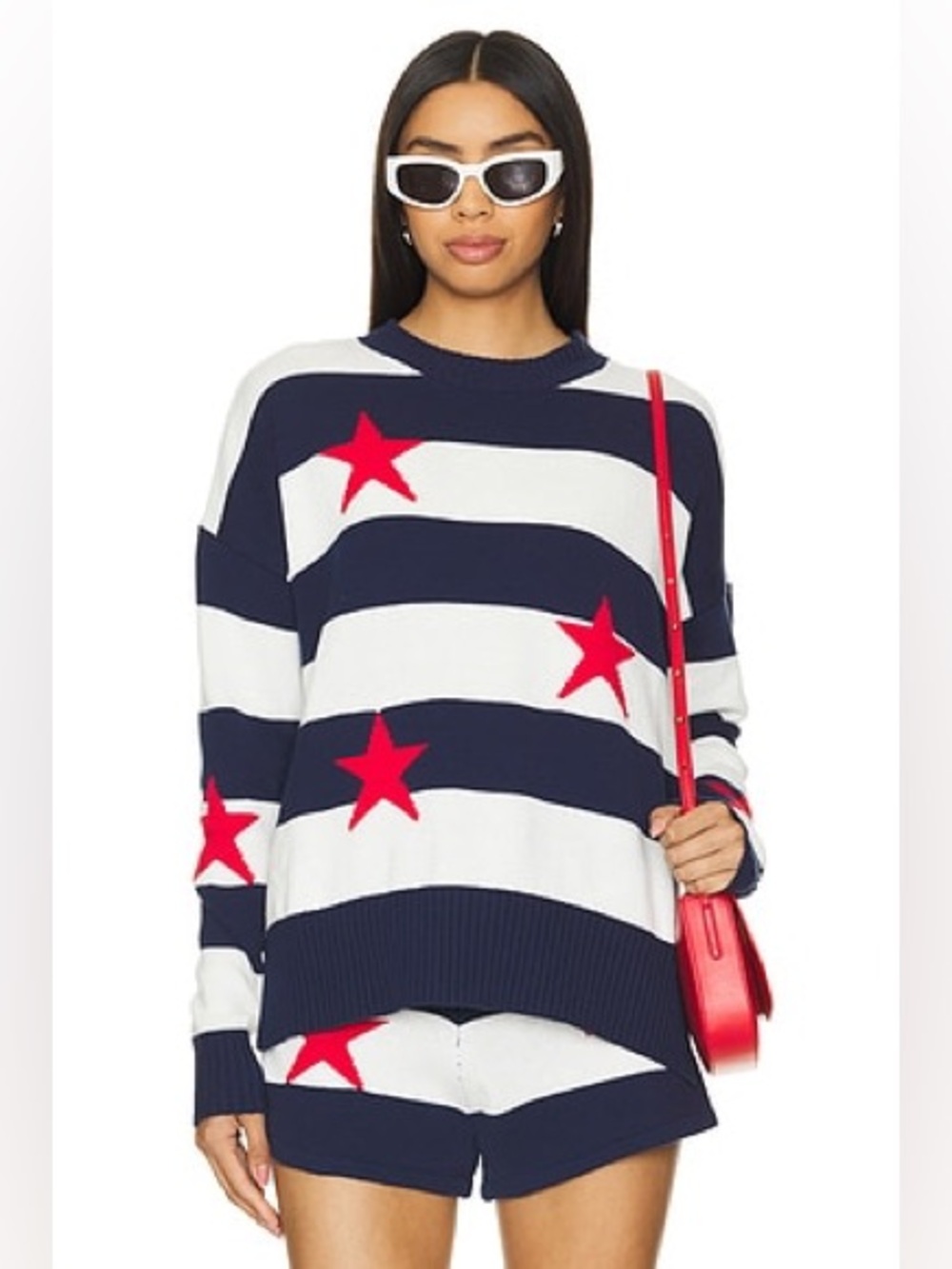 Beach Riot Callie Sweater Small Navy White Red Stars Striped Americana